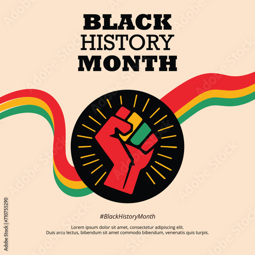 Black History Month Illustration Social Media Post Template for Banner, poster, flyer. African Girl Flat silhouette vector Black History Flag.