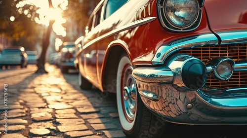 Festival of vintage classic cars, old cars. Created with Generative Ai technology. photo