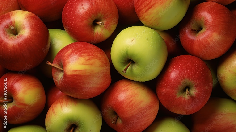  a pile of red and green apples with one green apple in the middle of the pile and one red apple in the middle of the pile.