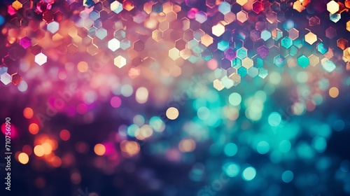 Blurred bokeh background with geometric shapes and high tech elements in tech inspired colors