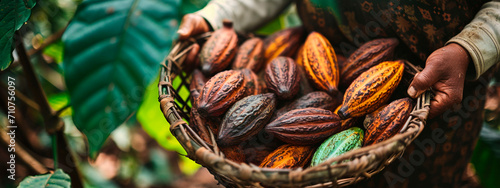 Harvest cocoa beans in the tropics. Selective focus. photo