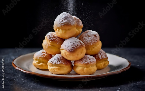 Capture the essence of Profiteroles in a mouthwatering food photography shot