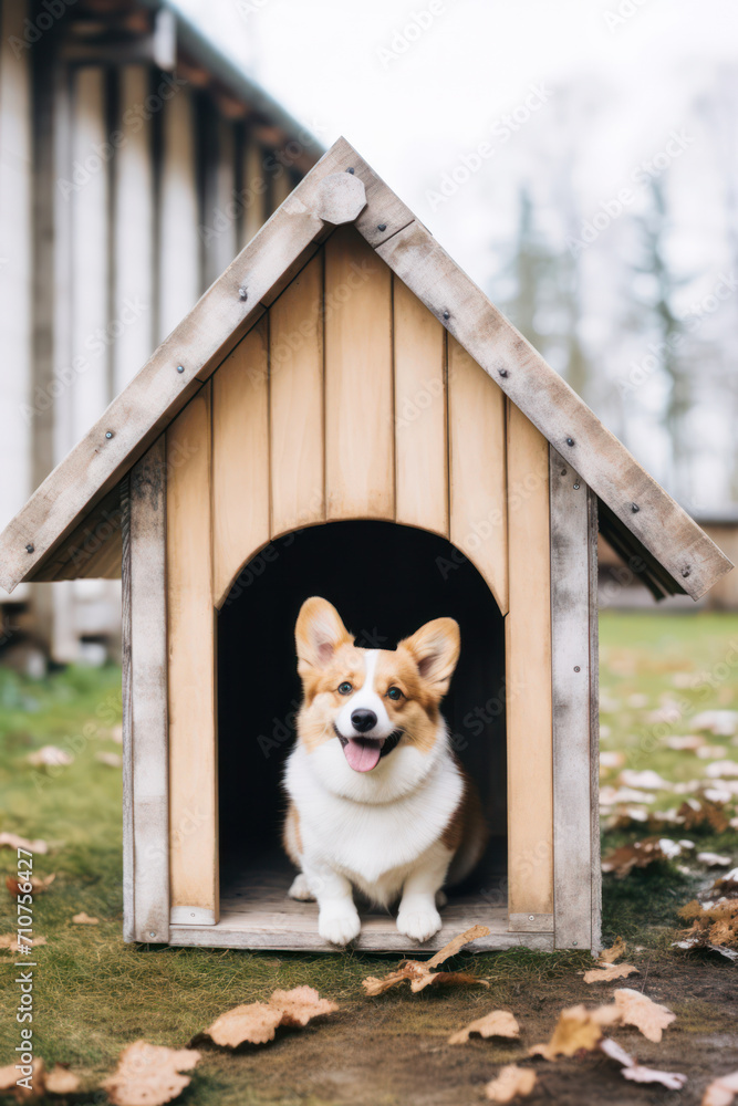 Happy Canine Friend: Young, Cute Pembroke Welsh Corgi Puppy with a Joyful Smile, Enjoying the Outdoors in a Beautiful Green Park