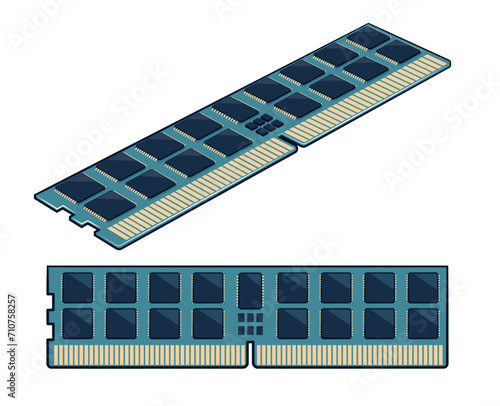 RAM card - hardware for computer. Simple Vector illustration in retro style.