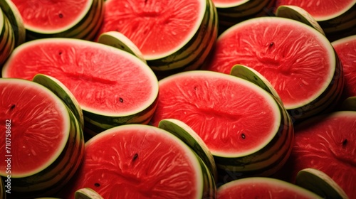  a group of slices of watermelon sitting on top of a pile of other pieces of watermelon.