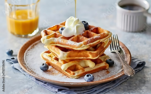 Capture the essence of Waffles in a mouthwatering food photography shot