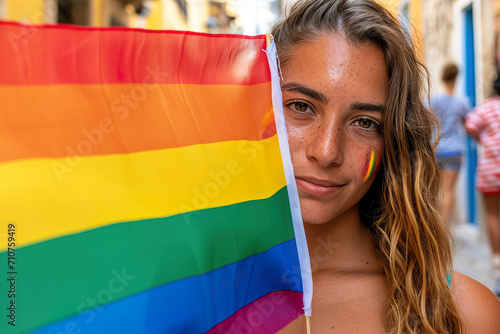 LGBTQ  Identity  A Striking Portrait of a Young Lady Wrapped in the Pride Flag