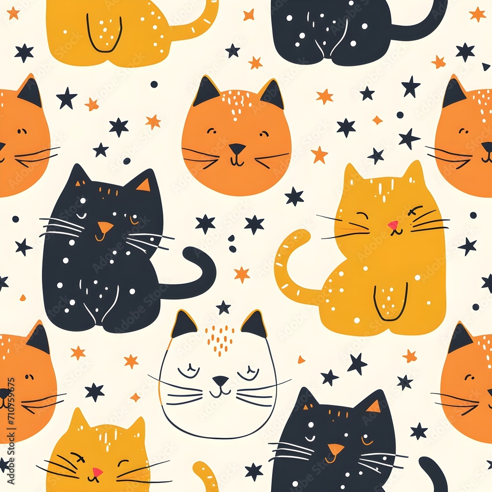Cats seamless patterns, Patterns for kids, Patterns for imagination, Digital paper, Generative Ai, Illustration