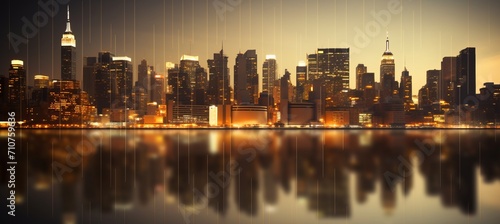 Blurred bokeh background with financial buildings and corporate banking elements in subdued colors © Ilja