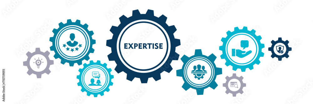 Expertise banner web icon vector illustration concept representing of high-level knowledge and experience with an icon of expert, consulting, knowledge, team, advice, trust, and research