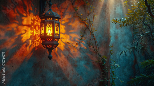 A close-up of an ornate Arabic lantern, casting intricate shadows on a textured wall, the warm and inviting glow embodying the timeless elegance and craftsmanship synonymous with A