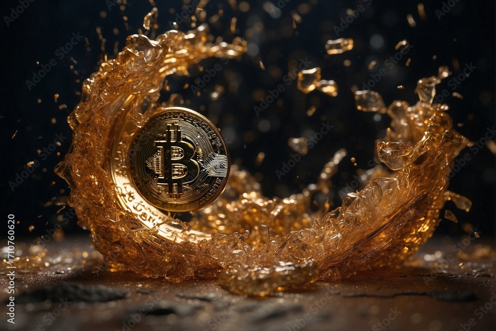 Golden Bitcoin coin, surge in growth in the cryptocurrency market, blockchain, exchange trading