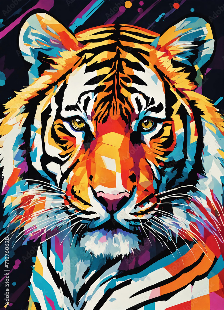 Portrait of a Siberian tiger in pop art style