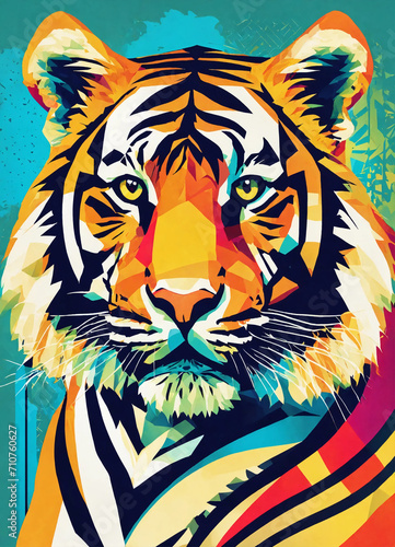 Portrait of a Siberian tiger in pop art style