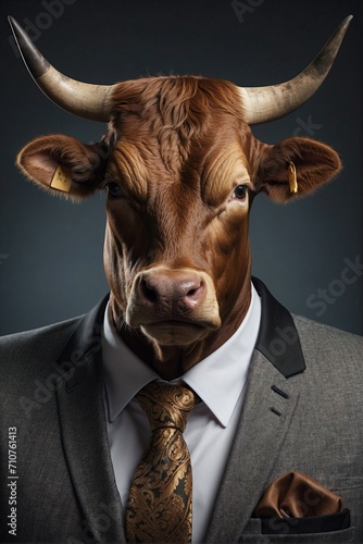 Business-suited Man Investor as Bull, Dominant Buyers, Global Bullish Trend © alexx_60