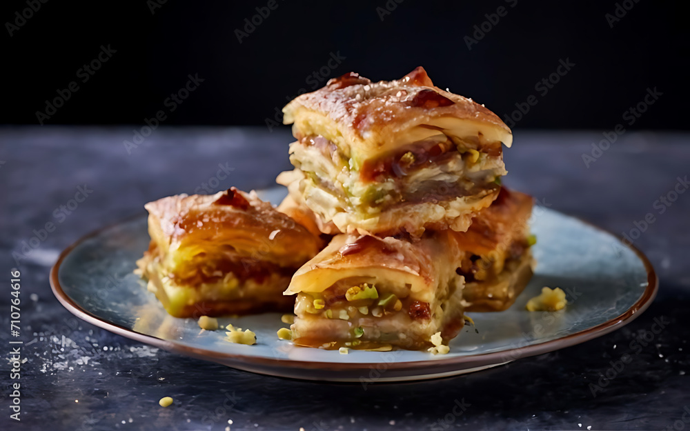 Capture the essence of Baklava in a mouthwatering food photography shot