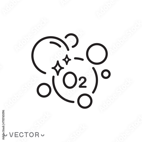 oxygen molecule icon, O2 model, clean air concept, thin line symbol isolated on white background, editable stroke eps 10 vector illustration.