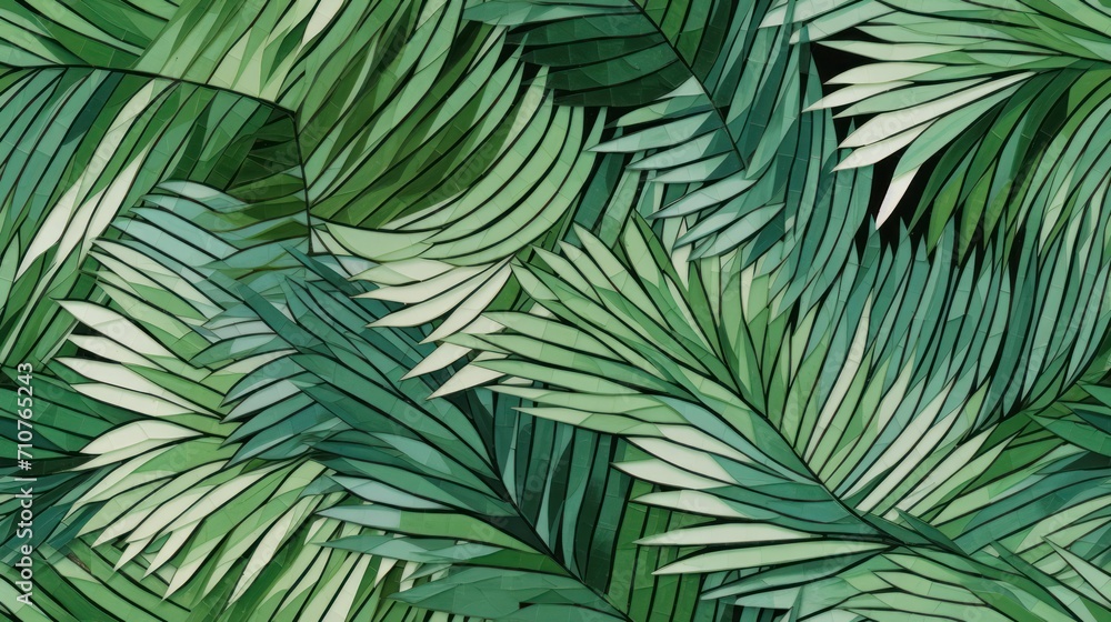  a close up of a green leafy plant with white and green stripes on the leaves of a palm tree.