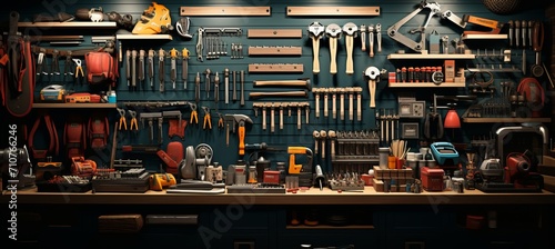 Carpenters  tools  array of exquisite handcrafted implements on a rustic wooden workbench photo