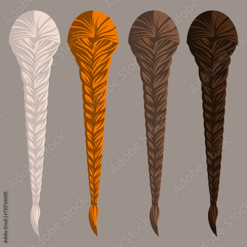 Set of four braids of different hair colors