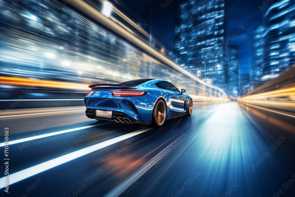 Futuristic car factory visuals blended with blurred bokeh effect for a lively automotive background