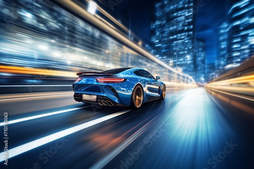 Futuristic car factory visuals blended with blurred bokeh effect for a lively automotive background © Ilja