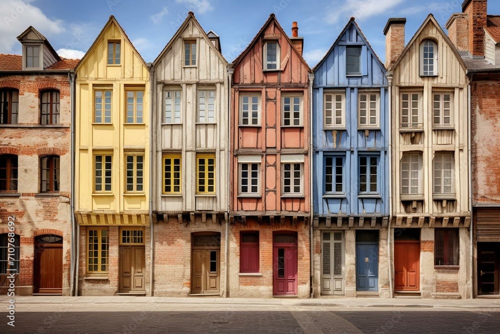 Old house fronts in Amiens, Hauts-de-France, northern France. Generative AI