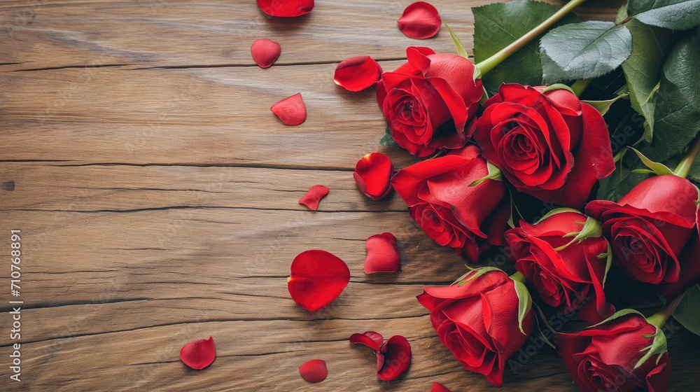 bouquet of red roses on a wood background with copy space. for valentines, weddings, invitations, cards, greetings, presentations bouquet of red roses on a wood background with copy space. for valentines, weddings, invitations, cards, greetings, presentations