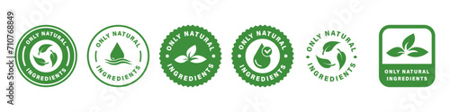 Only Natural Ingredients - set of vector green stickers for natural product. photo