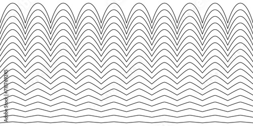 A collection of wavy zigzag horizontal wiggly lines, seamless borders, and smooth and angular graphic design elements set on a white background.