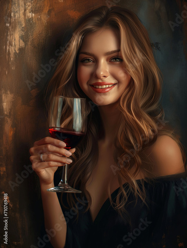 Portrait of a young girl with a glass of wine