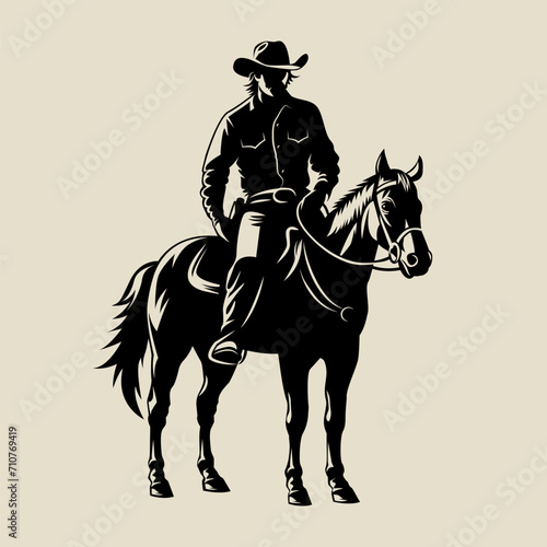 Cowboy man sitting on horse © natbasil