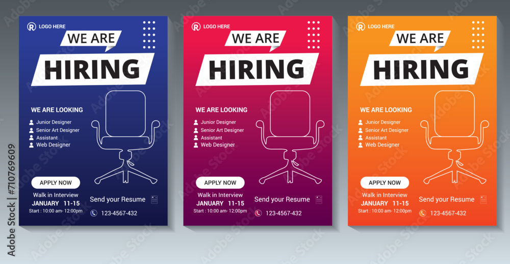 Hiring flyer design bundle. We are hiring flyer, banner, poster template design. Corporate Business flyer Design. Job offer leaflet template