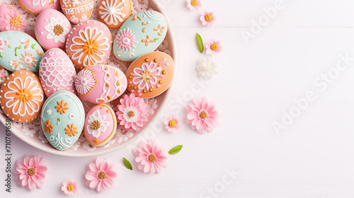 Delicious decorated Easter cookies on a plate