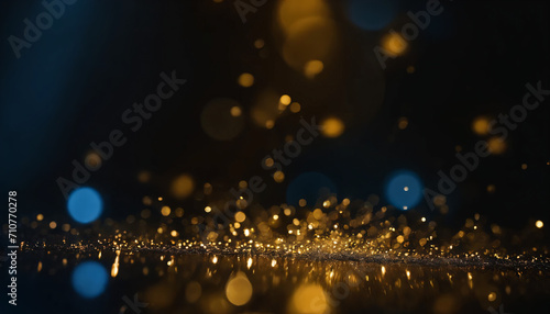warm gold garland lights over dark background with glitter overlay