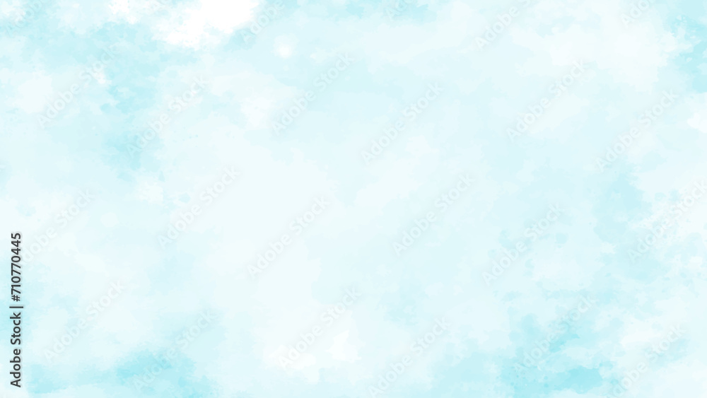 Blue watercolor sky and clouds. Light vector background. Abstract summer texture. Blue cloudy watercolour background. Pastel color sky and clouds