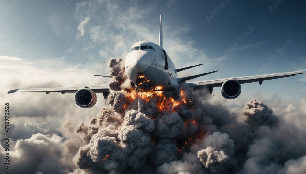 Aircraft explosion during flight Airline. AI generated