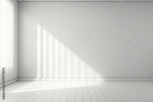 realistic and minimalist blurred natural light windows, shadow overlay on wall paper texture, abstract background. empty room. photo