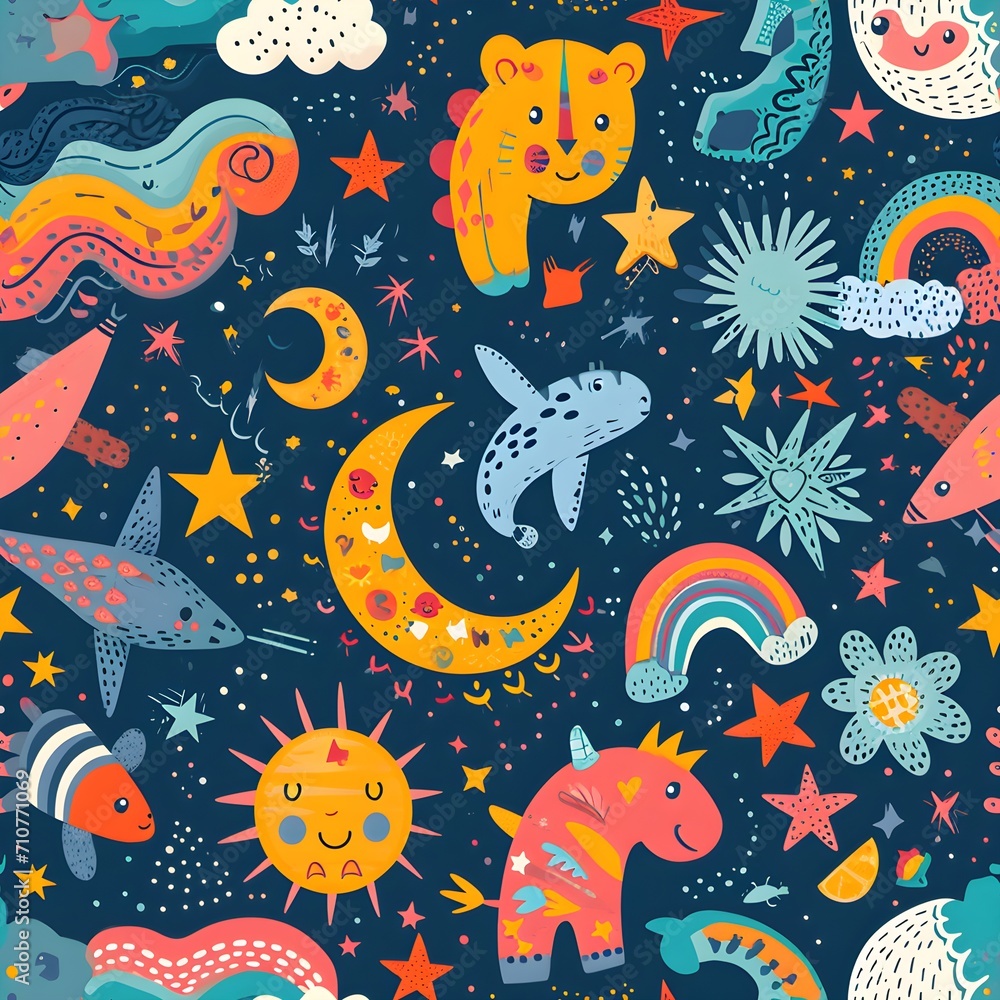 Cute seamless patterns, Patterns for kids, Patterns for imagination, Digital paper, Generative Ai, Illustration