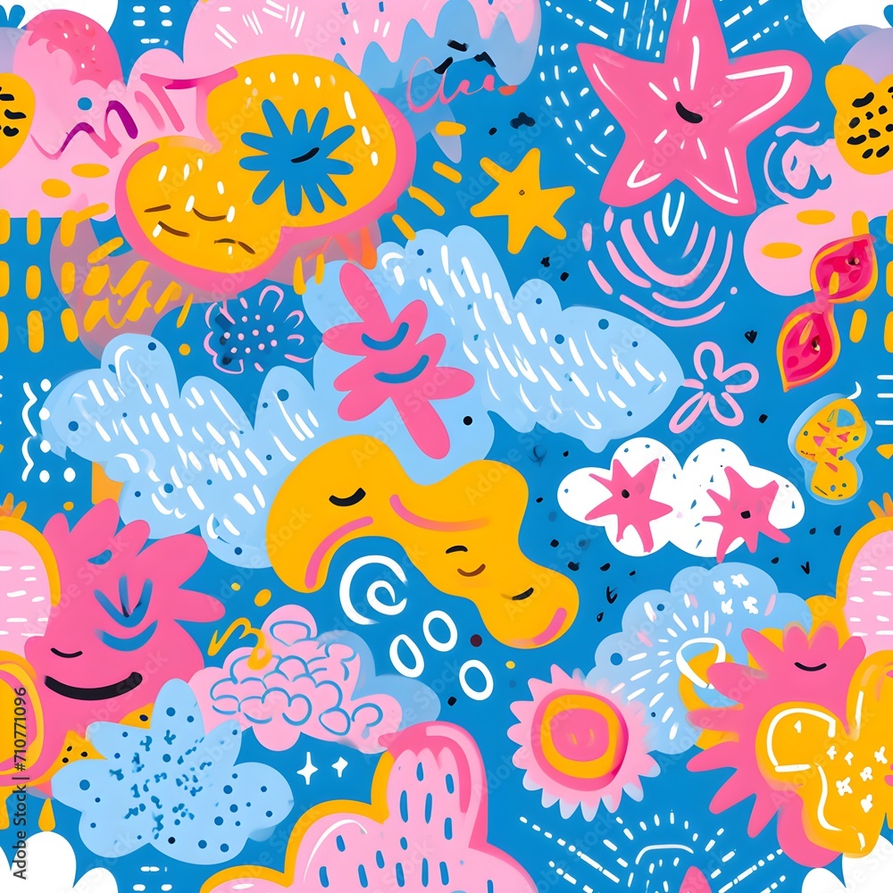 Cute seamless patterns, Patterns for kids, Patterns for imagination, Digital paper, Generative Ai, Illustration