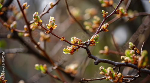 The delicate budding and initial indications of spring arrival