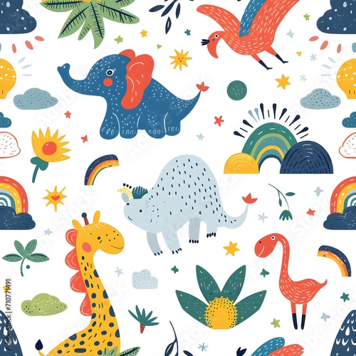 Animals seamless patterns  Patterns for kids  Patterns for imagination  Digital paper  Generative Ai  Illustration