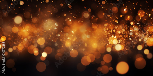 Elegant Dark Background with Golden Glitter Bokeh Effect