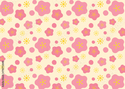 Wallpaper Mural ほんわか梅の花のシームレスパターン背景02/ピンク・黄背景 Torontodigital.ca