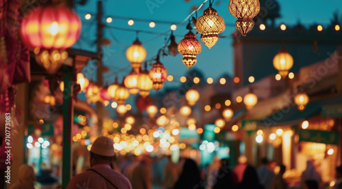 Lively decorations adorning Ramadan streets with bustling communal assemblies © Aliaksandra