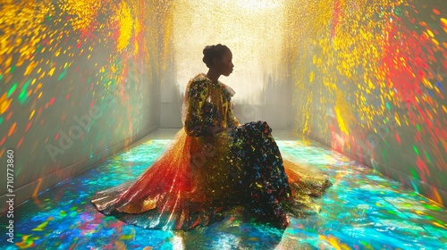 A Metamodern surrealuty portraying a 3d African Girl in a room. photo