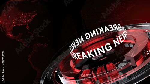 global earth rotating Digital World News Studio Background for news report and breaking news, red theme 3d rendering