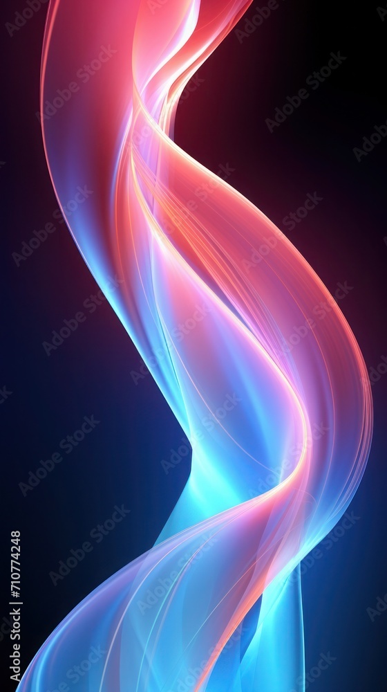 Fototapeta premium Reflective 3D neon waves against black background.