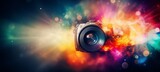 Blurred bokeh effect with innovative gadgets and futuristic tech concepts in vibrant color scheme