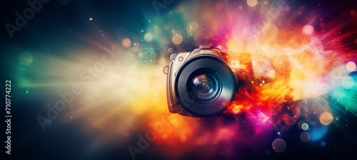 Blurred bokeh effect with innovative gadgets and futuristic tech concepts in vibrant color scheme